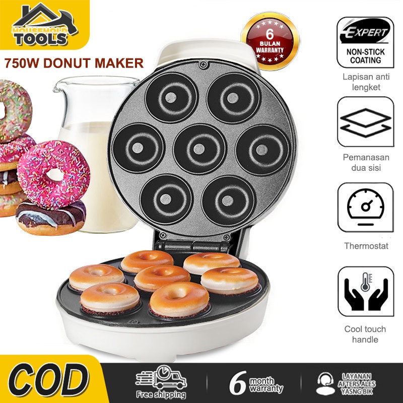 Mesin Donat Listrik 7 Lubang Portable 750 watt- Alat Pembuat Donat Mini Cetakan Kue Bulat 220V - Don
