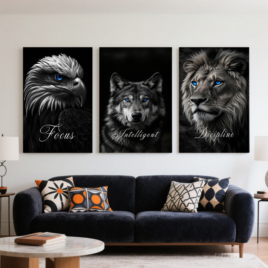 WALLCRAFTS.ID Hiasan Dinding Aesthetic Wild Animal 3 Panel 120x60CM Wall Decor Poster MDF