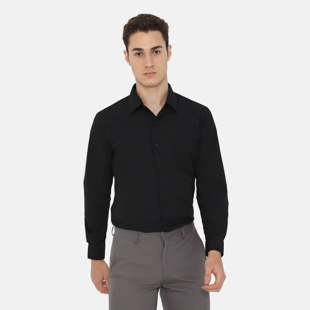 BAROSSO - Boston L/S Slim Fit Formal Shirt | Kemeja Polos Lengan Panjang Formal Pria - Hitam / Black