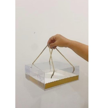 Mika Tali Box Kue Uk 22x22x8 Alas Renda / 22 x 22 x 8 Kotak Mika Transparan Tali