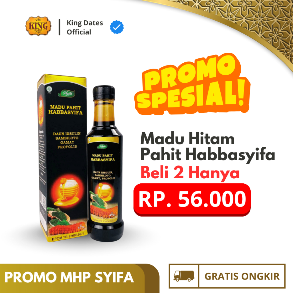 

Paket 2pcs Madu Hitam Pahit Plus Propolis Habbasyifa 470 gr untuk Diabetes dan Maag