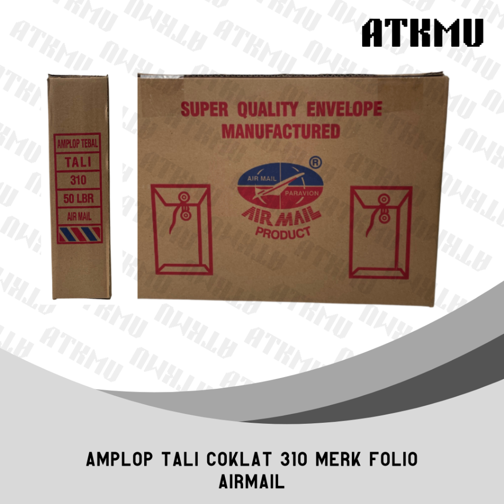 

Amplop Coklat Tali 310 Folio Airmail / Amplop Airmail 1 Dus isi 50 Pcs