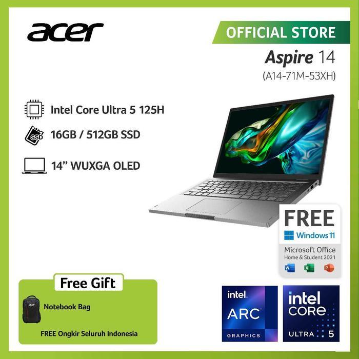 ACER LAPTOP ASPIRE 14 AI OLED A14-71M-53XH 14" WUXGA INTEL CORE ULTRA 5 125H RAM 16GB STORAGE 512GB 