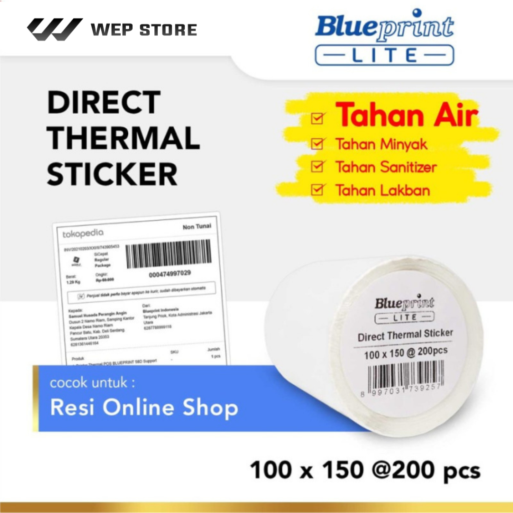 

Blueprint Lite Direct Thermal Sticker Label 100 x 150 mm isi 200 Stiker Label Online Shop Barcode