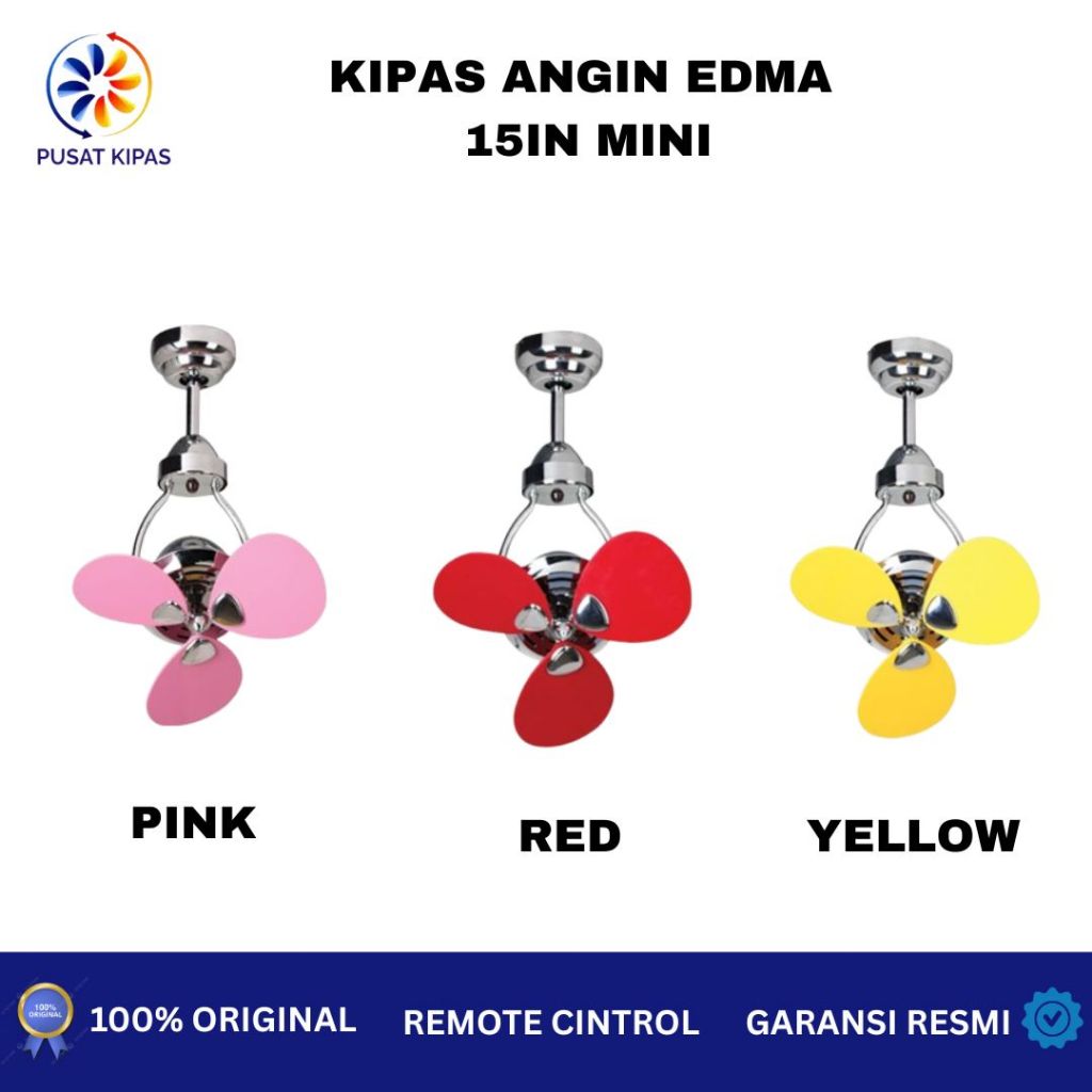 MT Edma 15in Mini Kipas Angin Gantung Plafon dengan Remote Control / MT Edma Ceiling Fan