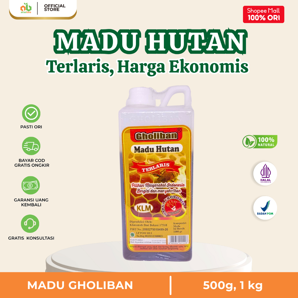 

Madu Murni Hutan Gholiban 1 Kg Asli Original Dengan Bee Pollen BPOM
