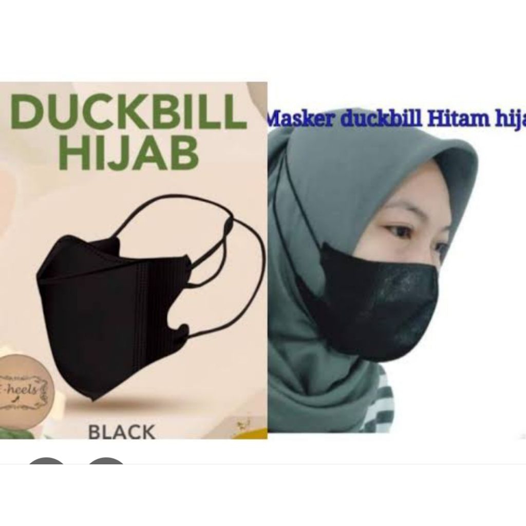 Masker Duckbill Hijab Hitam Merk Face Mask 3 ply isi 50 Pcs