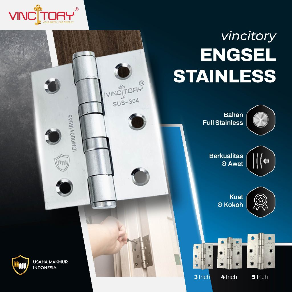 VINCITORY ENGSEL STAINLESS 3,4,5 inch | Engsel Kupu Tarung | Engsel Pintu Jendela Tebal SUS304