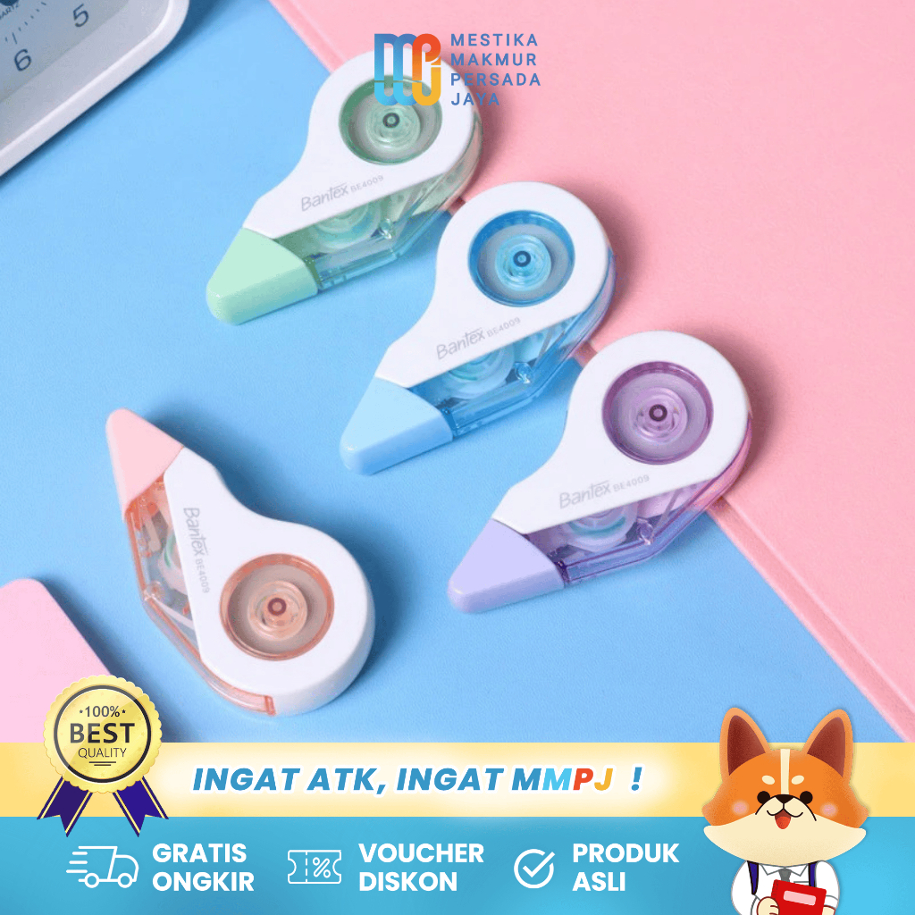 

Bantex Tip Ex Kertas / Correction Tape (5mm x 8m) Anti Macet Dilengkapi Pelindung BE4009