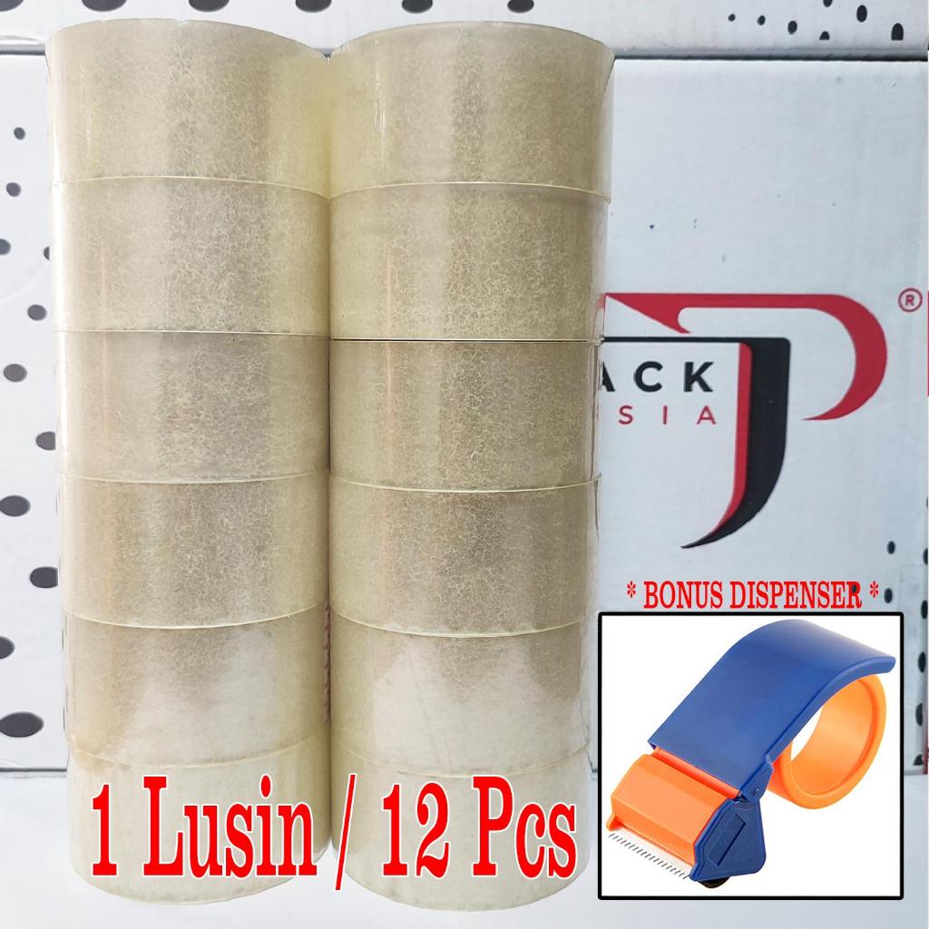 

[Bonus Dispenser] 1 LUSIN / 12 PCS - Lakban Bening 45 mm x 50 yard - Lakban Packing