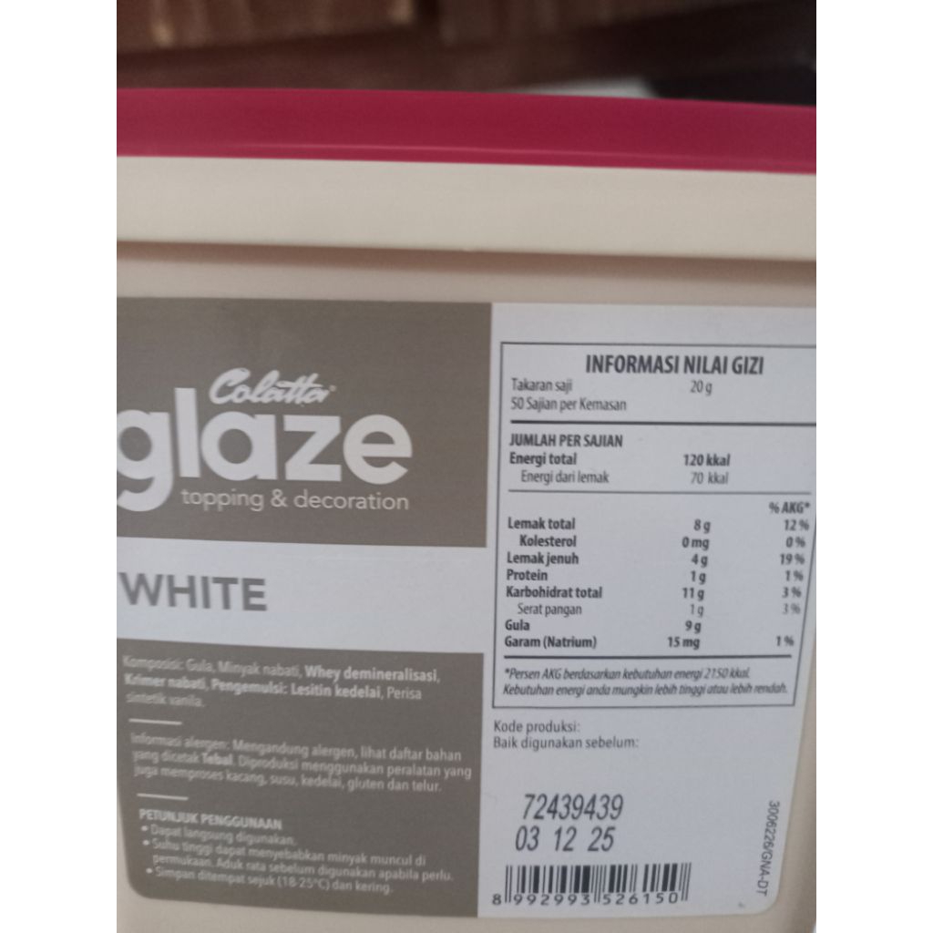 

colatta glaze white (vanila), kemasan repack.