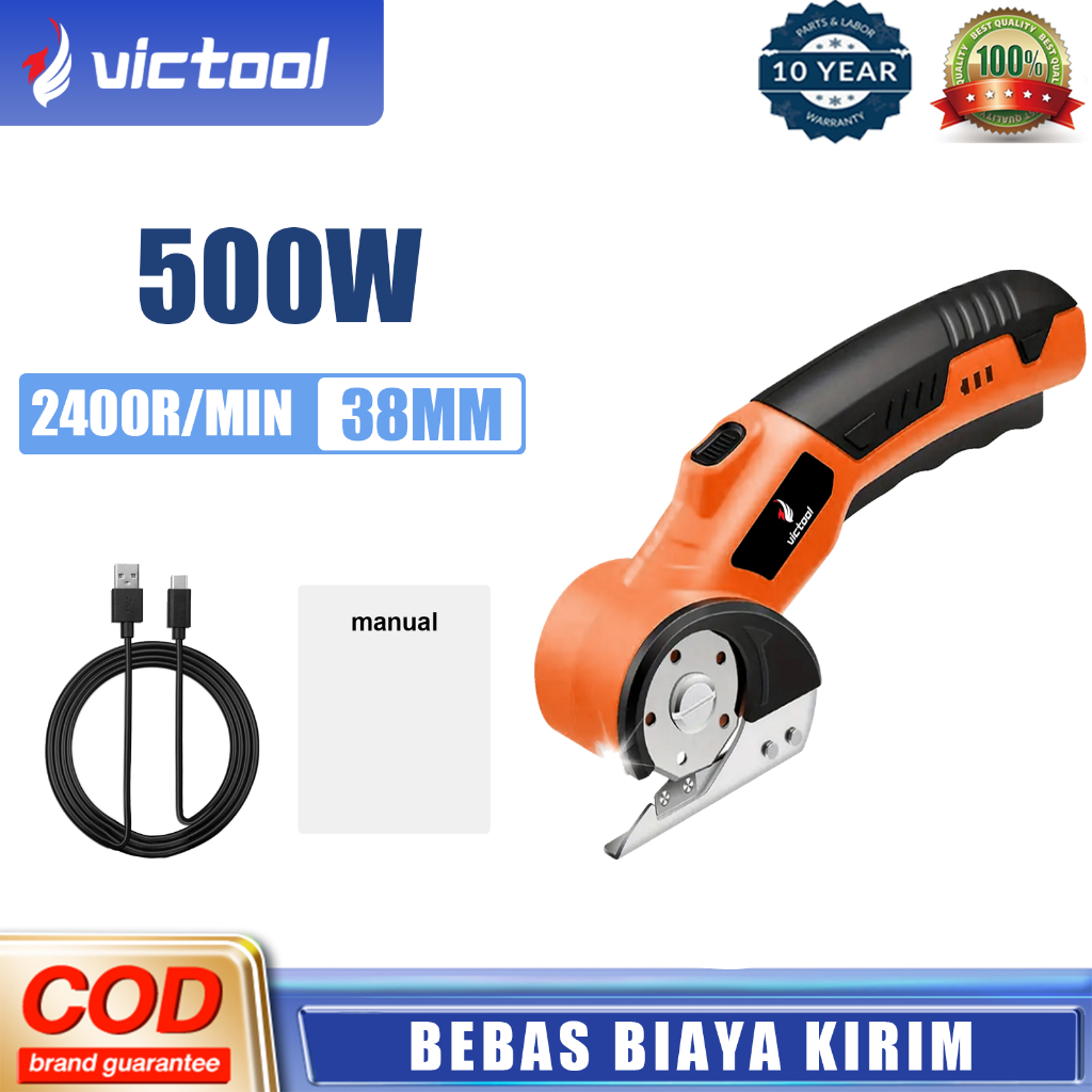 

Victool 500W Gunting Putar Listrik Gunting Kain Listrik Gunting Listrik Isi Ulang Gunting Listrik Karton Kain Kulit Karpet Untuk Kain, Kardus, Karpet, Plastik (1/4 Inch)
