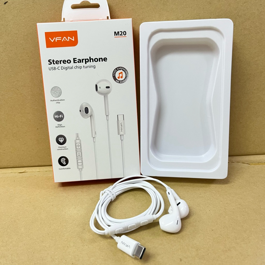 VFAN M20 Headset Hensfree Tipe C Stereo Earphone USB-C Digital Chip Tuning VFAN M20