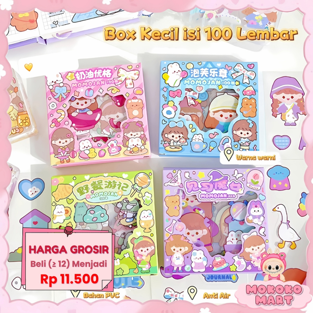 

MM MOMO Sticker Box Mini 100 Lembar Kotak Kecil Buat Dekor Buku Jurnal Sticker MOMO Terbaru Premium