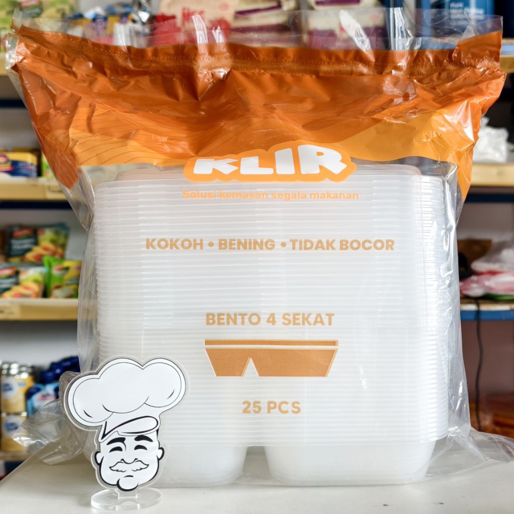 Mika Bento Sekat 4 Klir / Klir Bento Bening Sekat 4 / Klir Mika Bento Bening 25Pcs