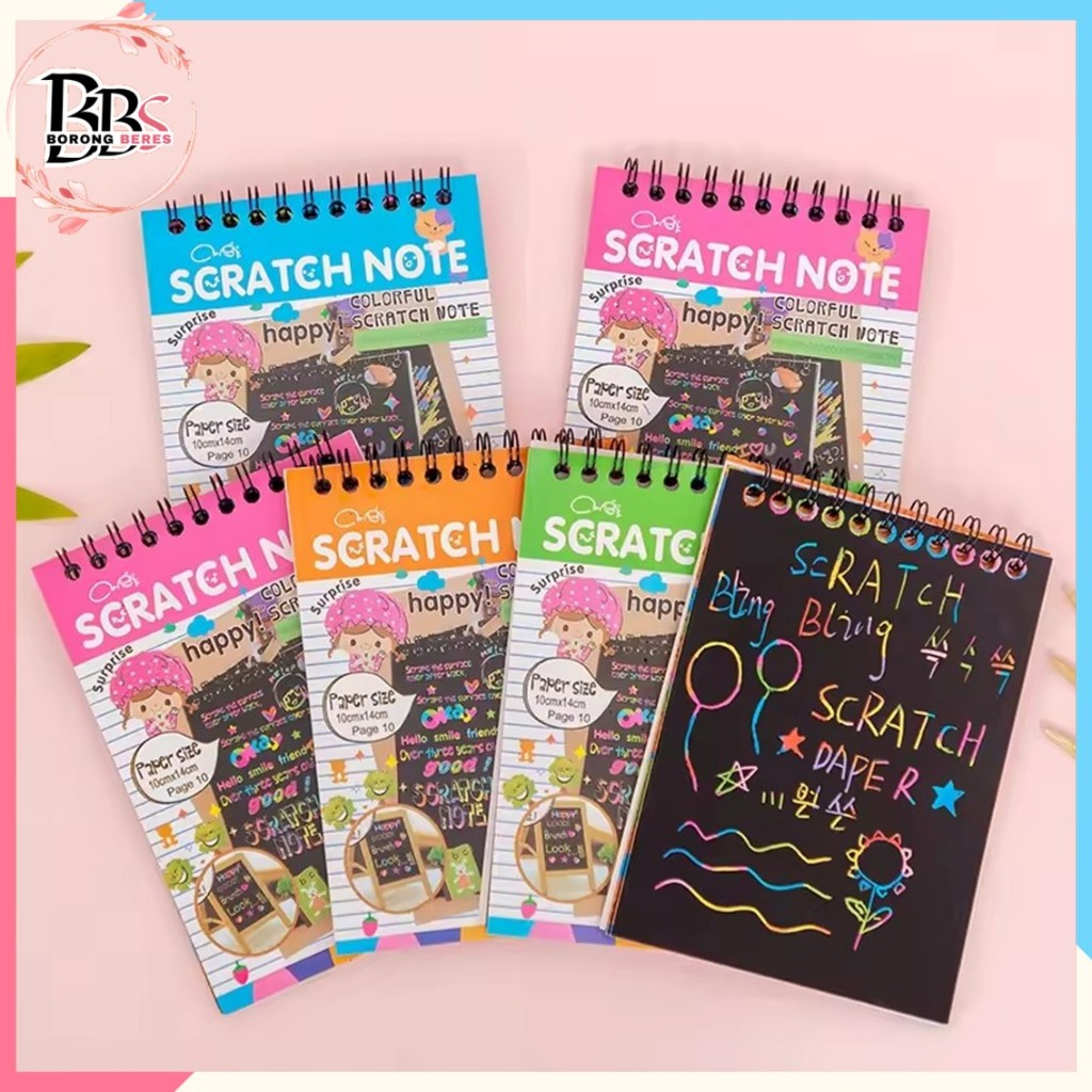 

BORES Buku Sketsa Warna-warni Grafiti Kertas Mini Tulis Gores Gambar DIY Sscratch Paper Note Black Cardboard Mini Hadiah Alat Tulis Mainan Edukasi