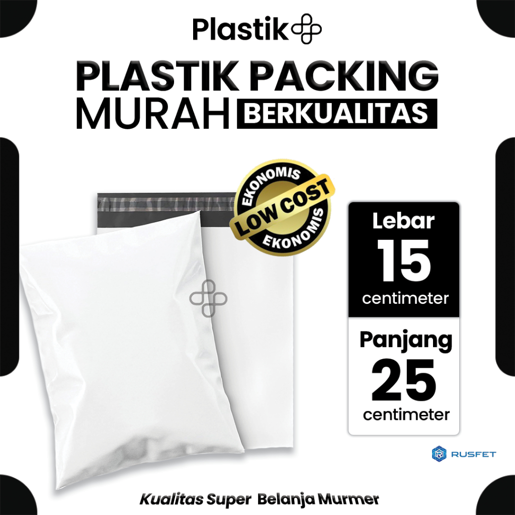 

Amplop Plastik Polymailer Putih 15cm x 25cm Low Cost Plastic Packing Polos Online shop Rusfet Murah
