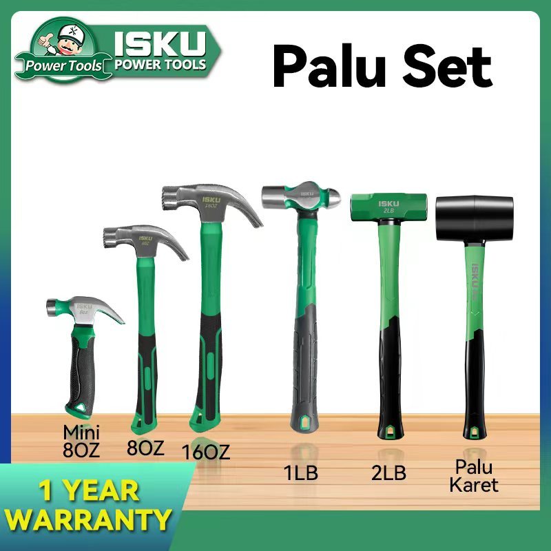 Set Palu Tukang Lengkap Claw Hammer Palu Karet Palu Konde Palu Bodem Baja Karbon Gagang Fiber