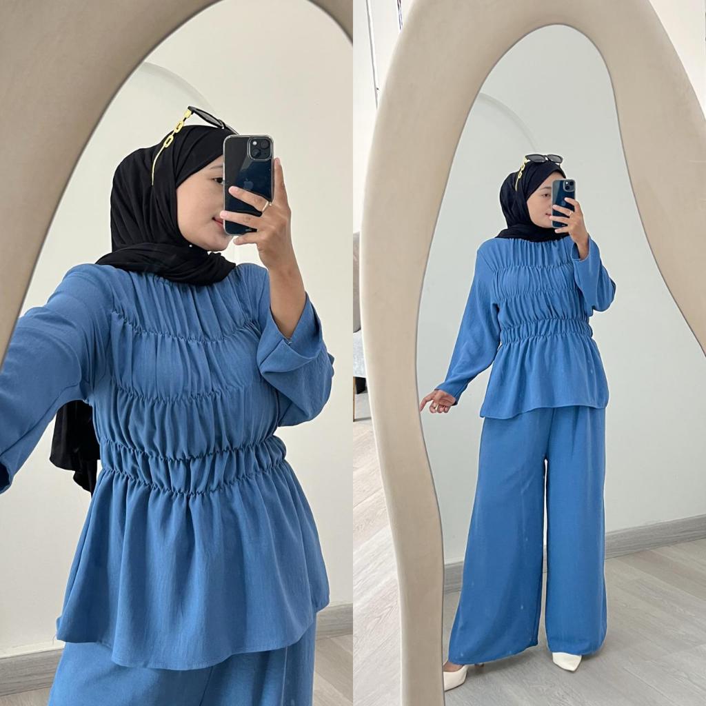 BASMA ONE SET SMOKE CRINKLE AIRFLOW LD 110 // ONE SET POLOS // SETELAN SMOKE WANITA // SET WANITA KE