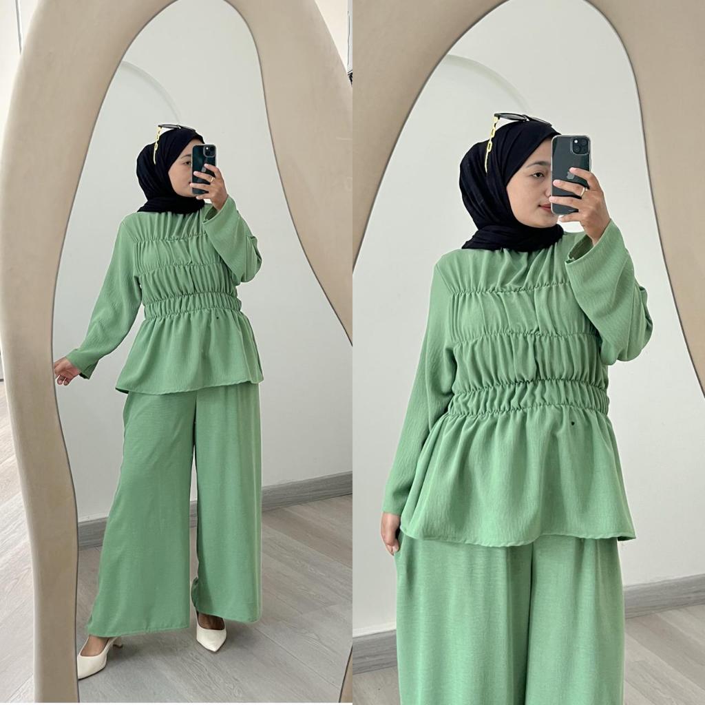 BASMA ONE SET SMOKE CRINKLE AIRFLOW LD 110 // ONE SET POLOS // SETELAN SMOKE WANITA // SET WANITA KE