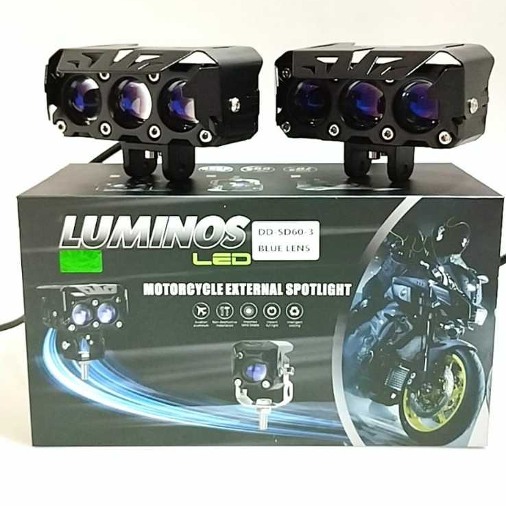 LAMPU SOROT 3 MATA BLUE LENS Q9S LUMINOS MOTOR-MOBIL