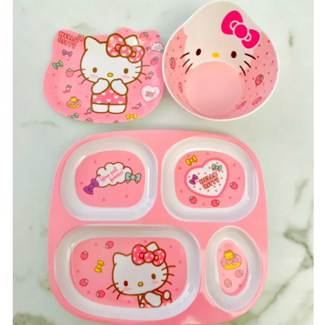 paket 3in1 piring melamin hk melamine karakter set gift hamper plate hellokitty hk hello kitty