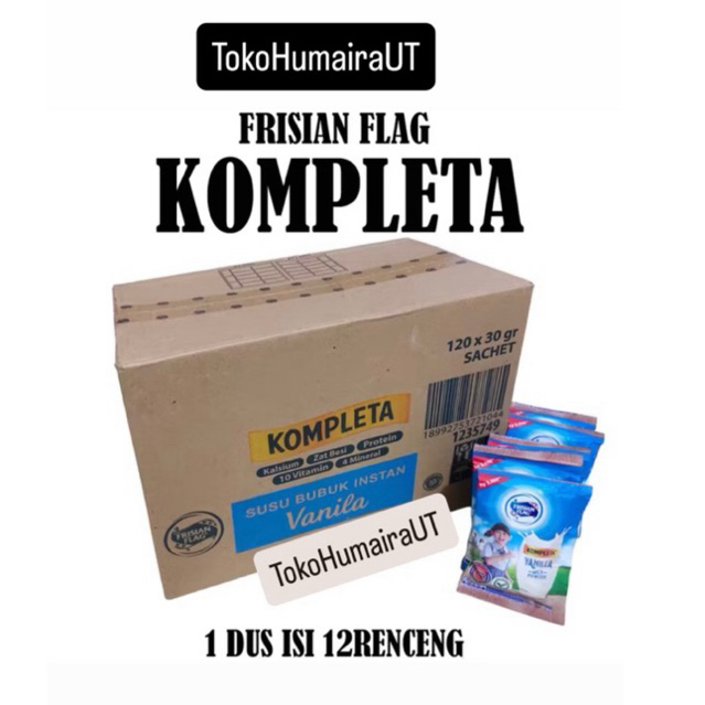 

{1 KARTON} FRISIAN FLAG KOMPLETA DUS ISI 12 RENCENG 120 SACHET SUSU BUBUK BENDERA