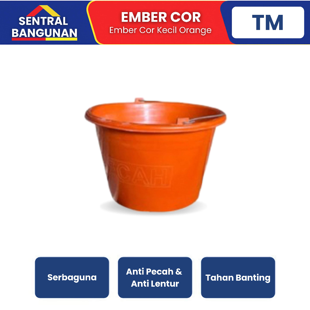 Sentral Bangunan Ember Cor Anti Pecah Semen / Ember Tukang / Ember Serbaguna Kecil Orange