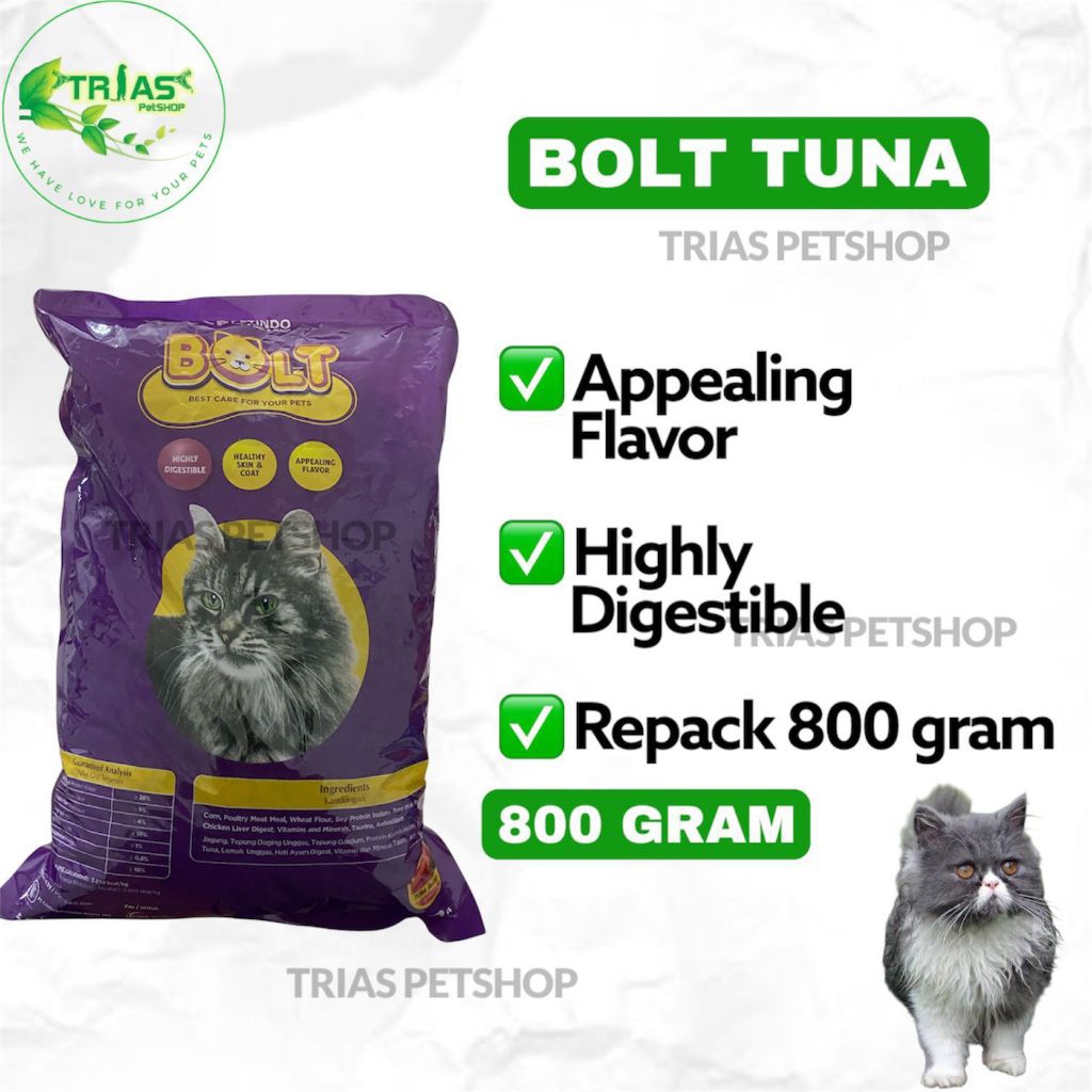 Bolt Tuna repack 800 gram/Repack Bolt 800 gram/Makanan Kucing Kering/Cat Food Bolt Tuna/Bolt Tuna Ke