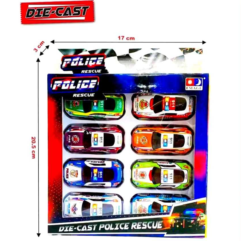 [ OMT ] Mainan Die-Cast Car Police Rescue / Mainan Mobil Metal Isi 8 Pcs Fashion Sport Car