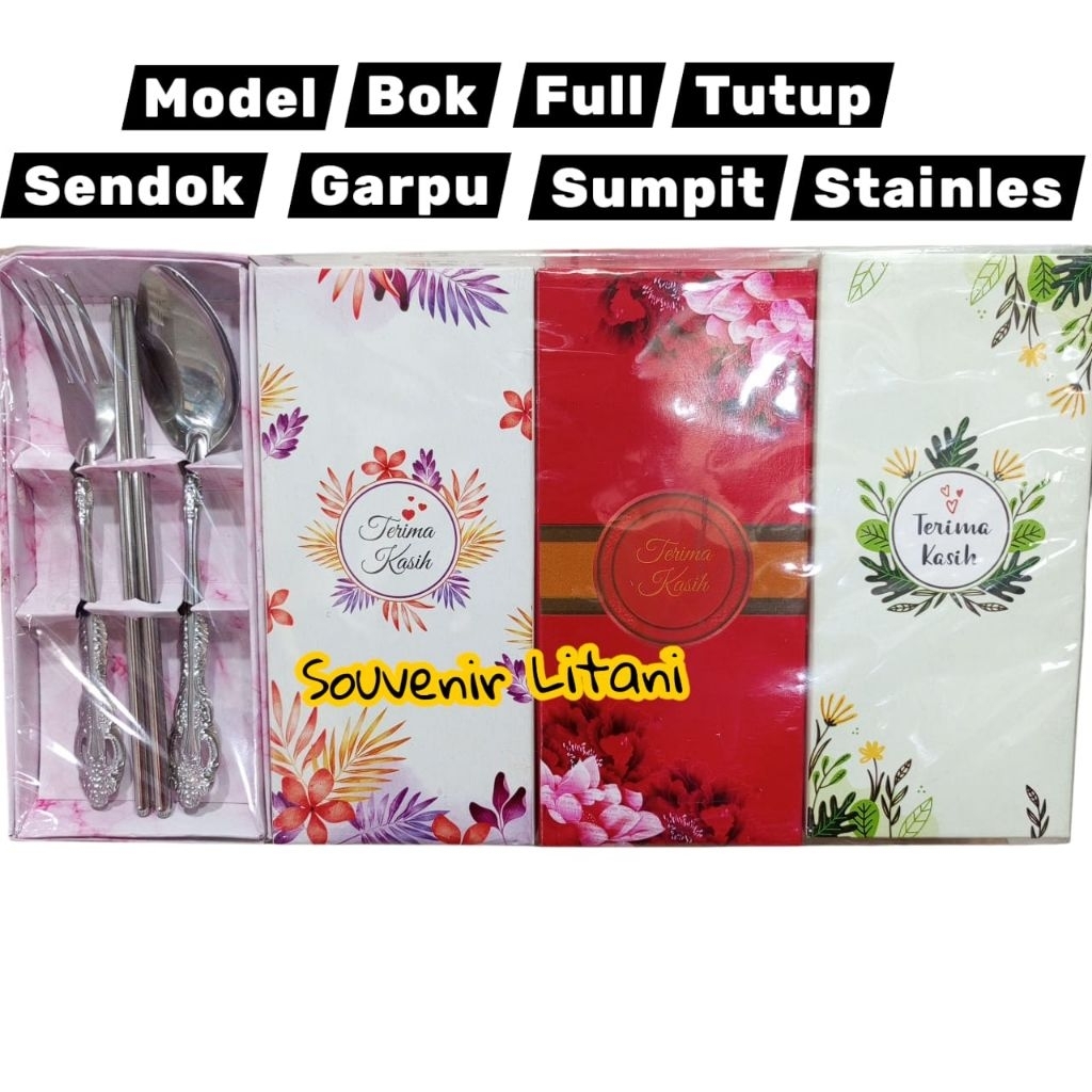 Souvenir Sendok Garpu Sumpit Stainles Wayang Kemasan Full Bok Tutup