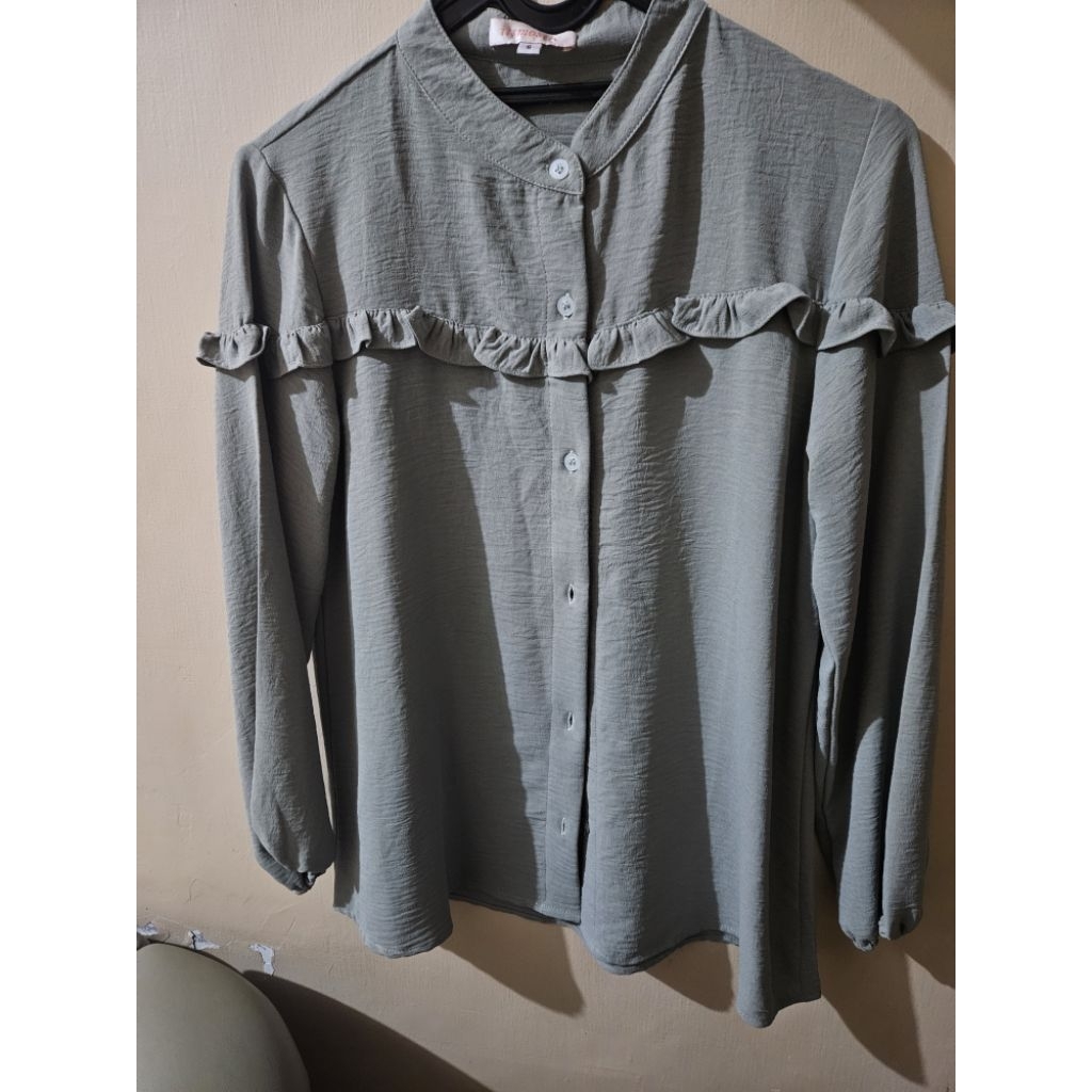 PRELOVED Itsmostly Rosie Ruffle Shirt LIGHT SAGE Size S