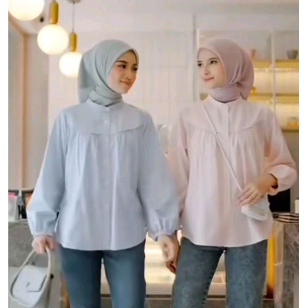 SALWA KEMEJA BLOUSE REMPEL KOREAN STRIPE SALUR