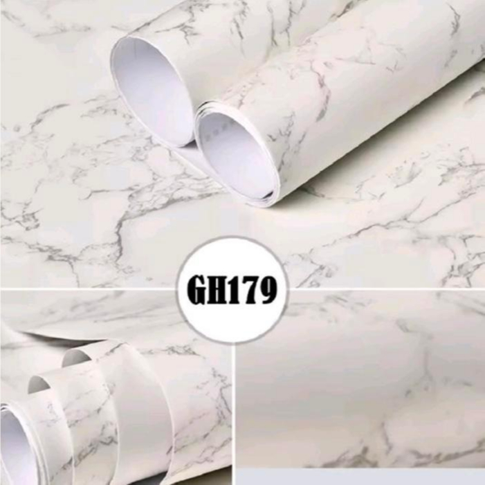 ( OMG ) Wallpaper Sticker Dinding Ukuran 45cmx10m Motif Marmer Putih Glosy Gh179 Karakter / Keren