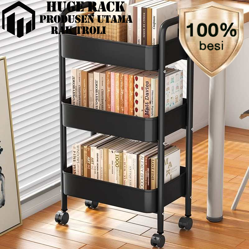 100% BesiRak Troli Susun 4 tingkat Rak Susun Serbaguna Rak kamar mandi Rak besi susun Rak snack Rak