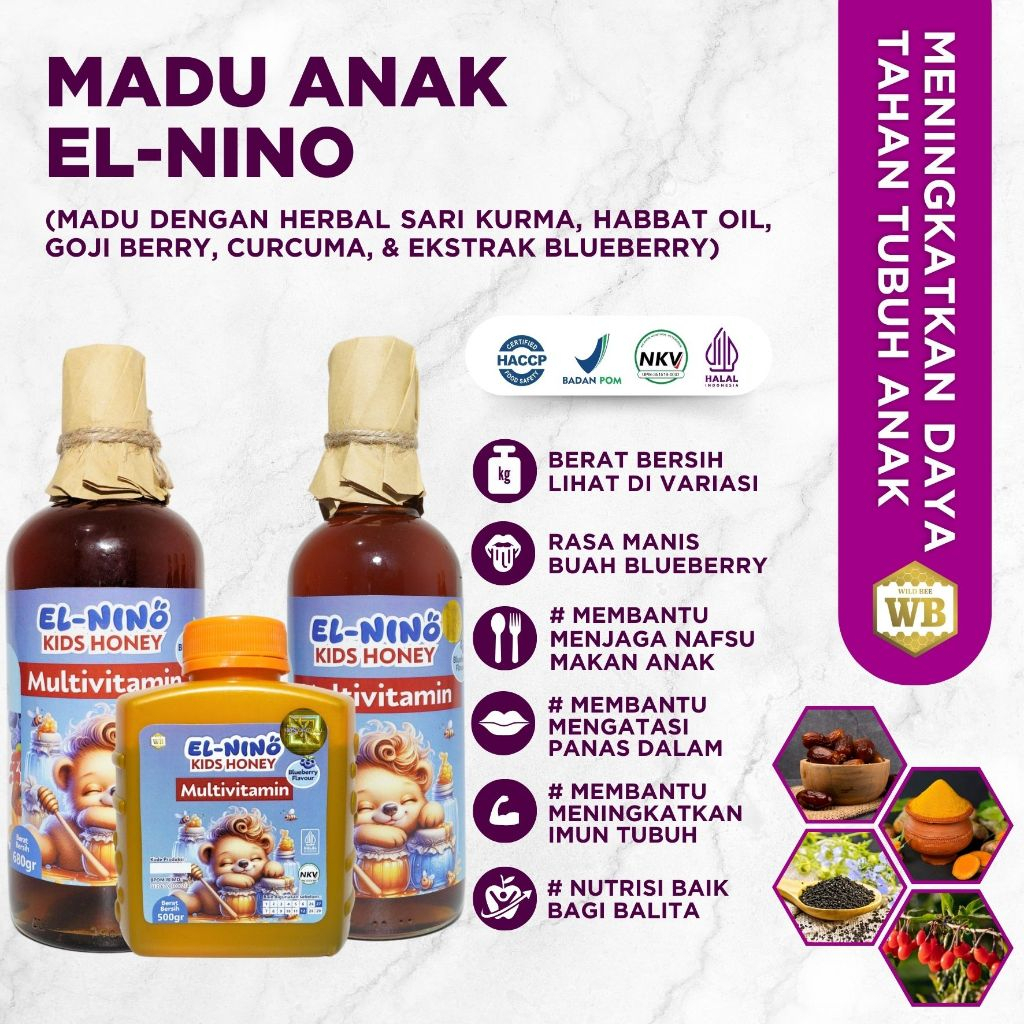 

WB Wild Bee - Madu El Nino Anak Multivitamin - Madu Herbal - Wild Bee - Beli 10 Gratis 1