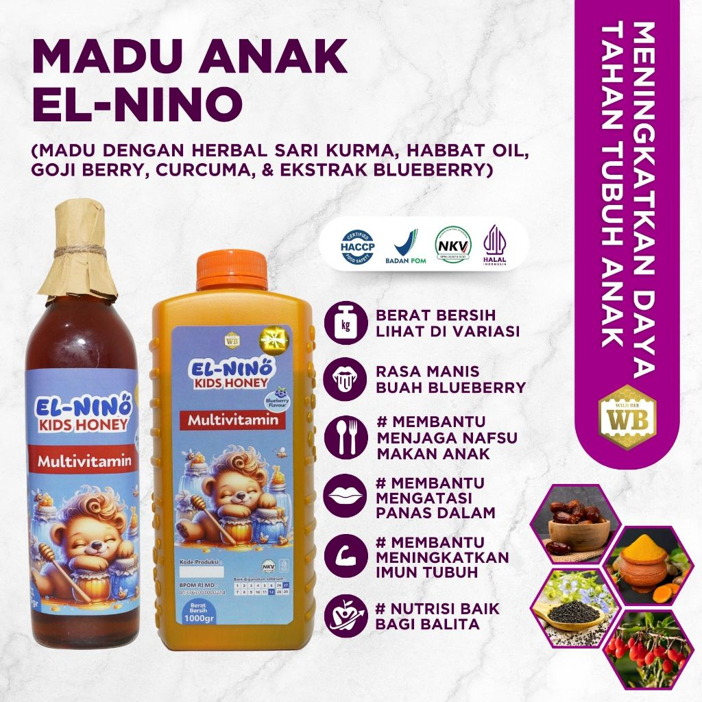 

WB Wild Bee - Madu Anak Multivitamin/Madu El Nino / Madu Herbal - Wild Bee - Beli 10 Gratis 1