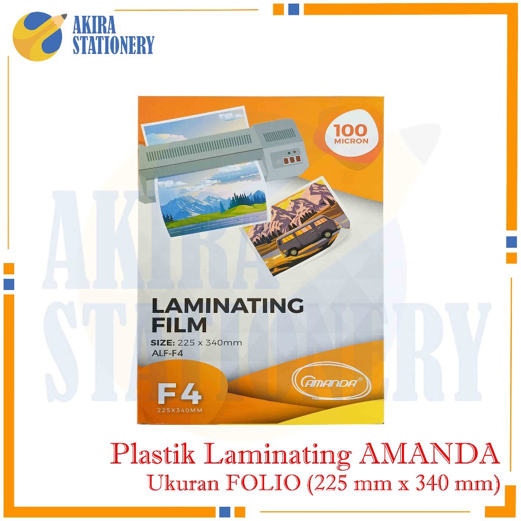 

Plastik Laminating Amanda Ukuran F4 / Laminating Film Folio Ijazah 225 x 340 mm 100 Micron - isi 100 lembar 22,5 x 34 cm Per Pak