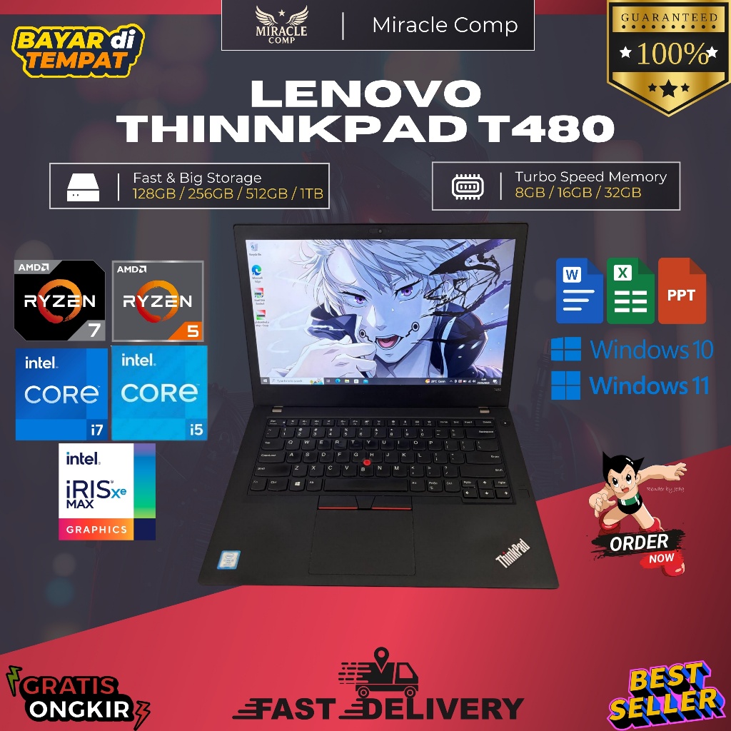 Lenovo Thinkpad T480 | T480S CORE i7 i5 GEN 8 RAM 16GB 512GB 14 INCH