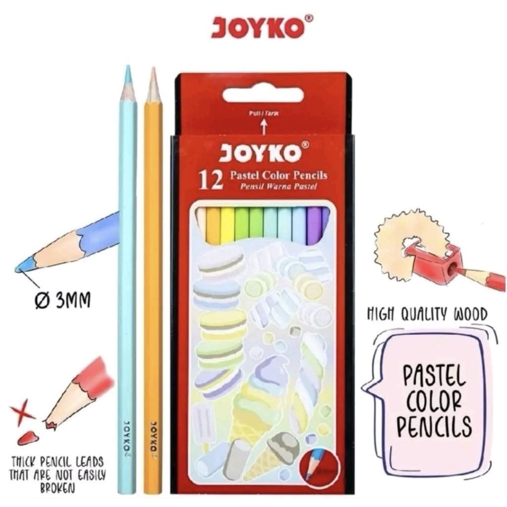 

Joyko Pensil 12 Warna Pastel CP-125P Superior Quality Colour Pencil