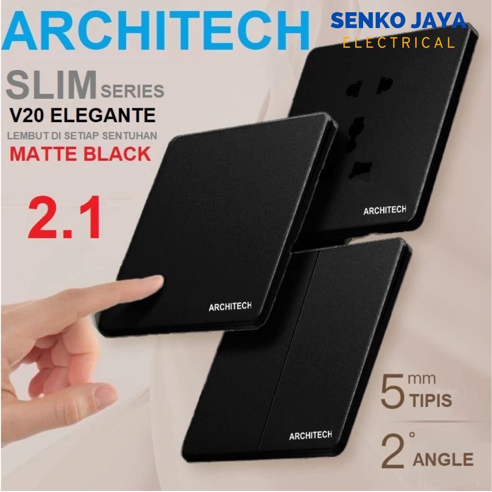 ARCHITECH V20 ELEGANTE MATTE BLACK/ SAKELAR LAMPU / SAKLAR MEWAH/SAKLAR MODERN/ SAKLAR LISTRIK