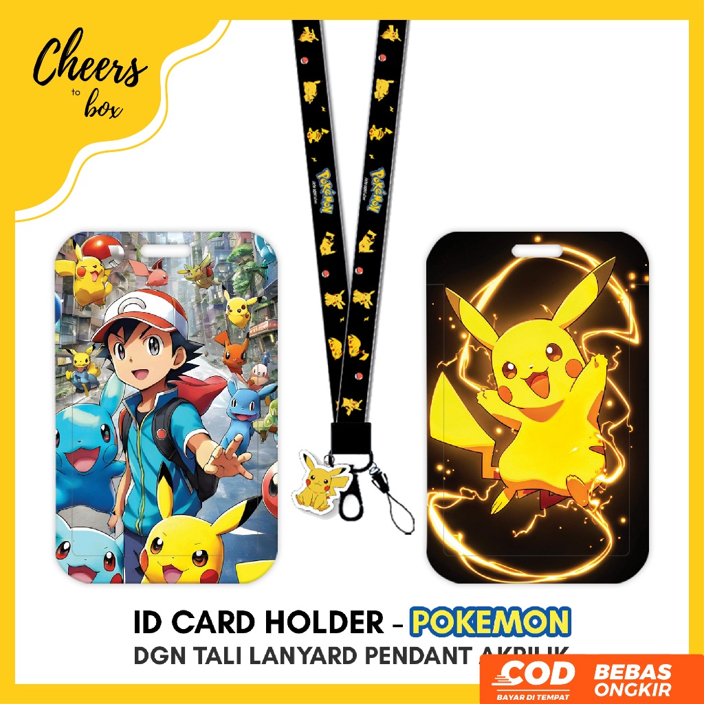 

[N003] Pokemon / Name Tag ID Card Holder Pikachu dengan Tali Lanyard Pendant Akrilik