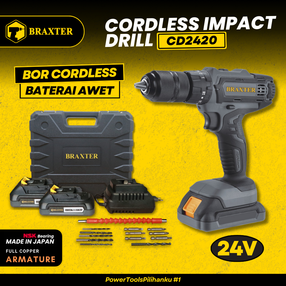 Cordless Impact Drill / Mesin Bor Cordless / Bor Baterai BRAXTER 13mm CD2420