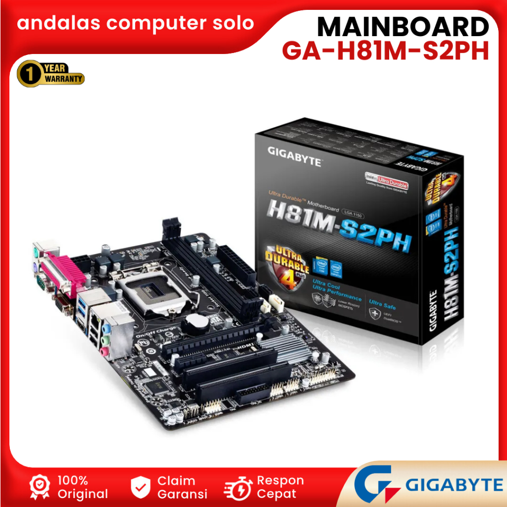 MAINBOARD MOBO GIGABYTE GA-H81M-S2PH Rev 2.3 SOCKET 1150 DDR3 MOTHERBOARD MB H81M-S2PH GIGABYTE