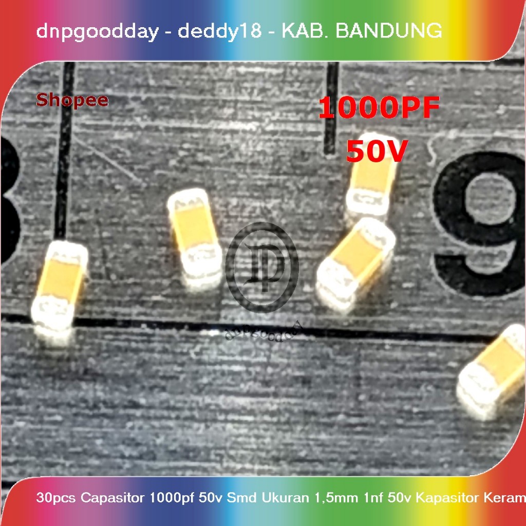 30pcs capasitor 1000pf 50v smd ukuran 1,5mm 1nf 50v kapasitor keramik