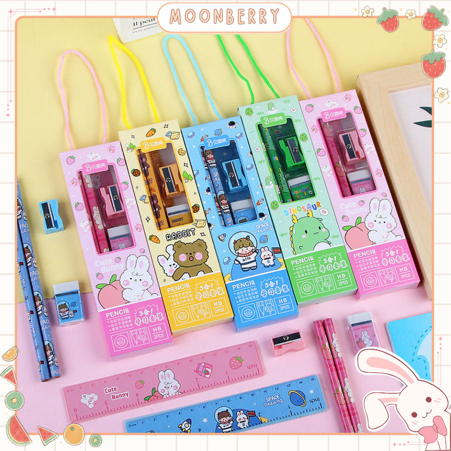 

Pensil Set Alat Tulis 5-in-1 Motif Kartun Lucu / Alat Tulis Sekolah Lengkap Stationery Set