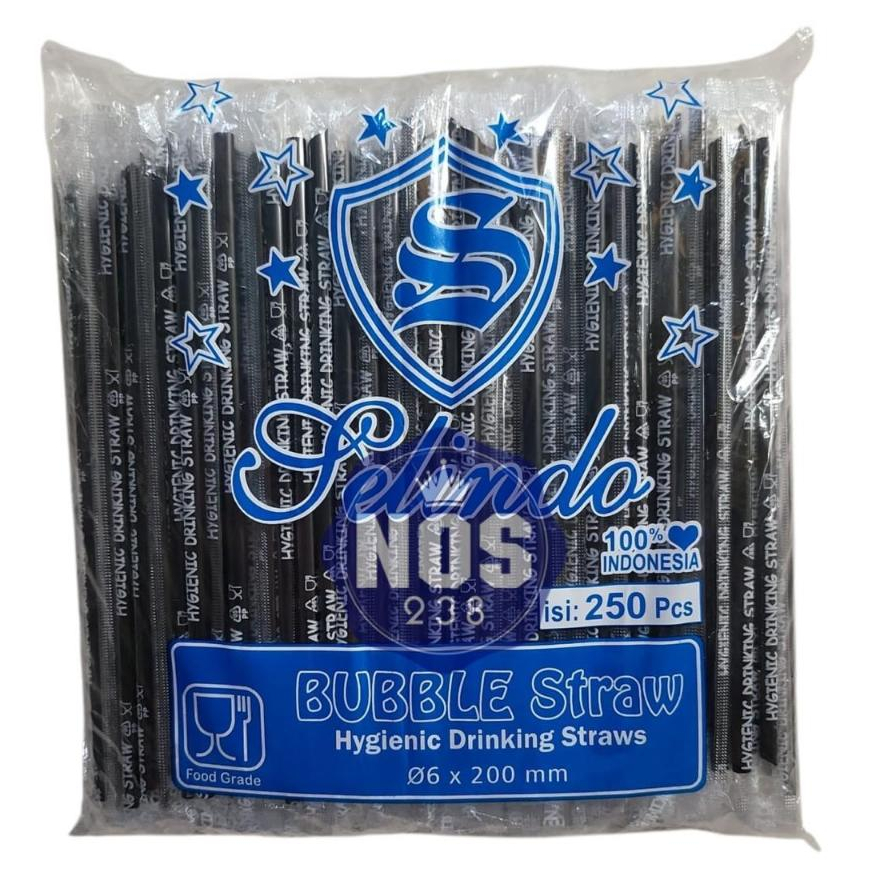 Sedotan Steril Hitam 250pcs 6mm x 20cm / Sedotan Kopi Runcing / Sedotan Lancip isi 250pcs
