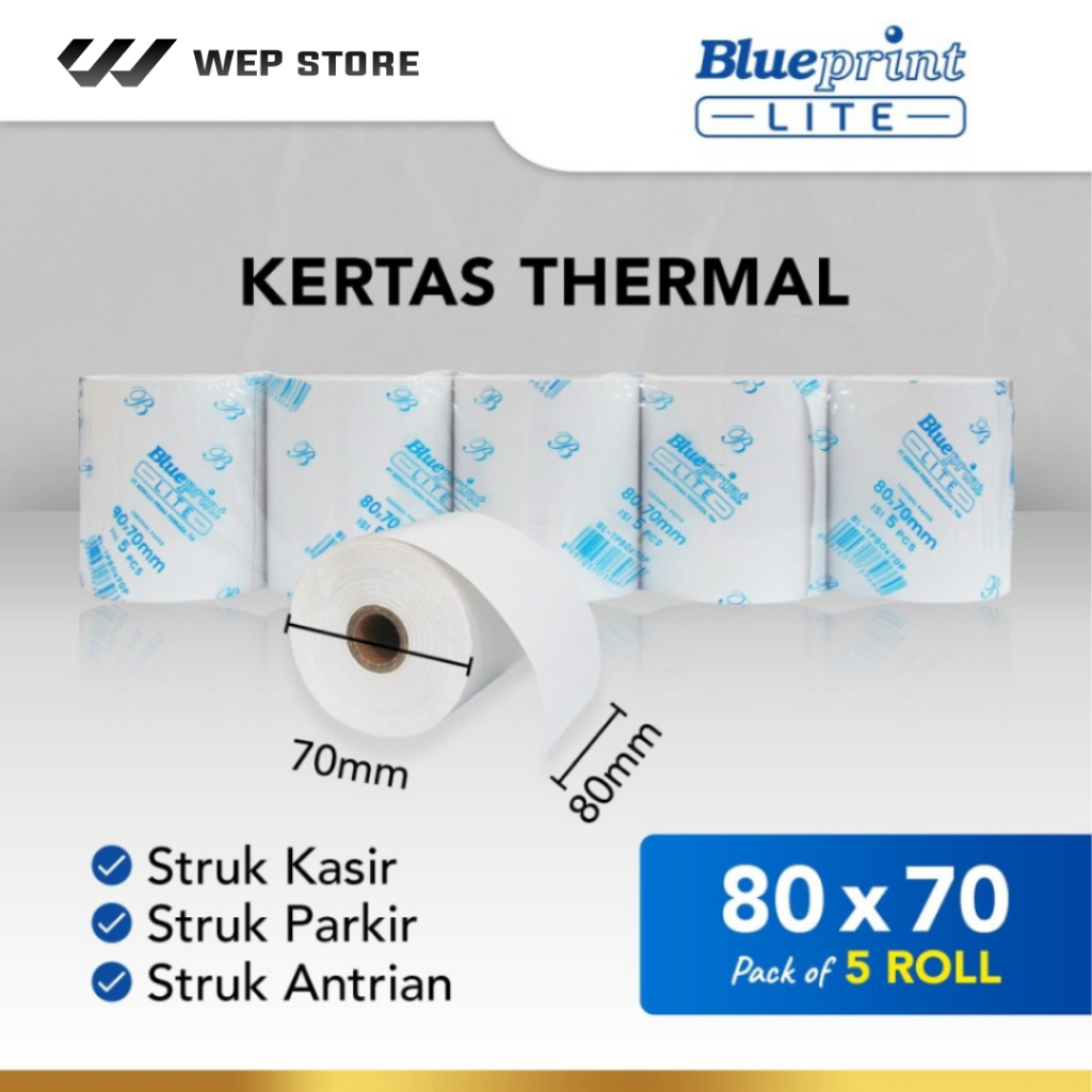

Kertas Struk Kasir Blueprint Lite Paper Thermal 80 x 70mm 1 Pack isi 5