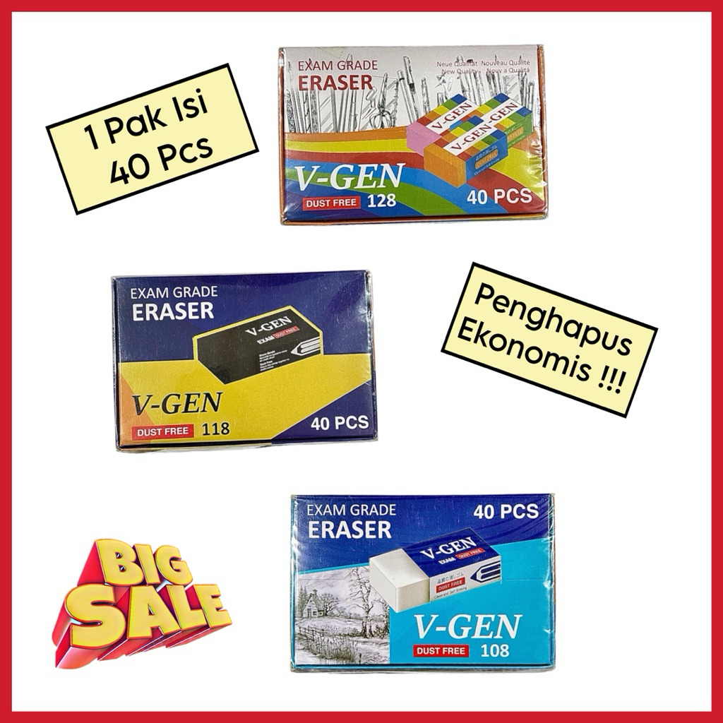 

PENGHAPUS ERASER PENSIL V-GEN MURAH 1 BOX ISI 40PCS