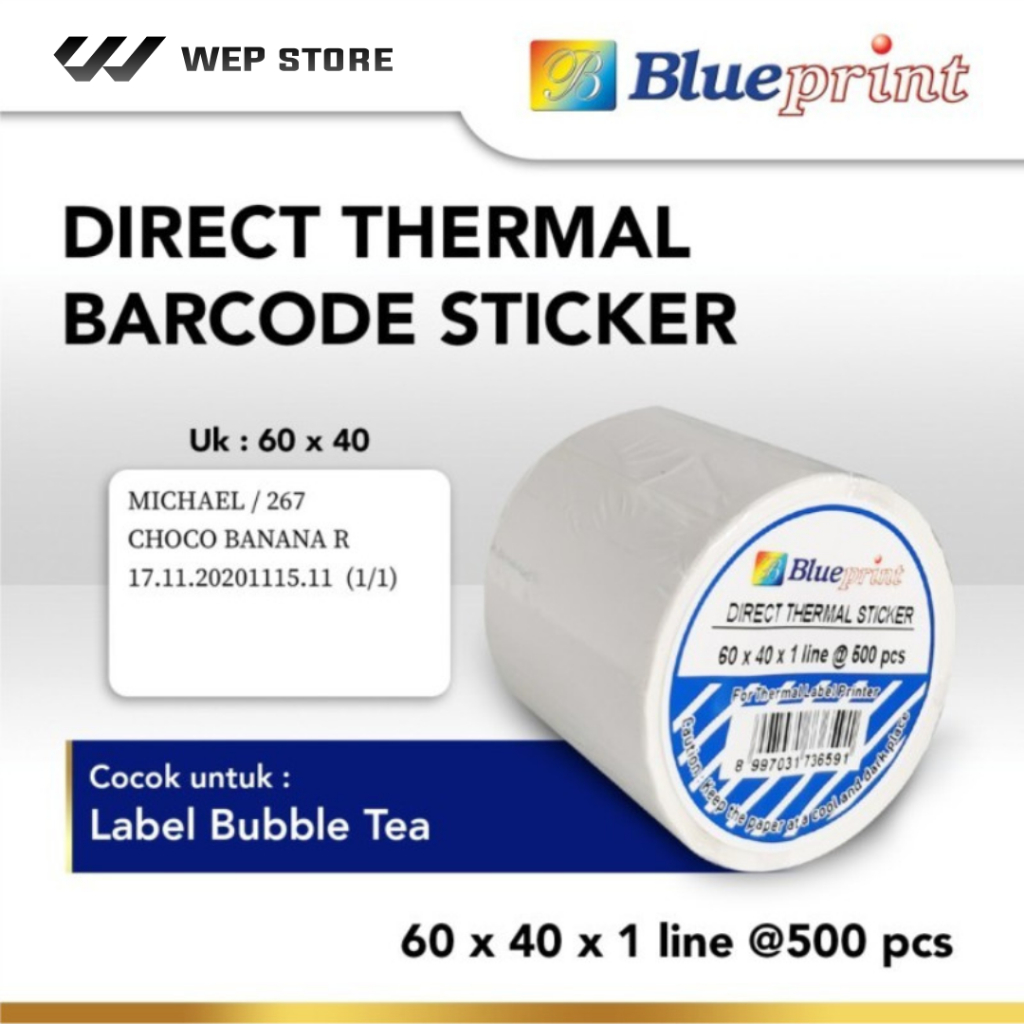 

Direct Thermal Sticker Label 60 x 40 mm 1line Blueprint Stiker Barcode 60x40